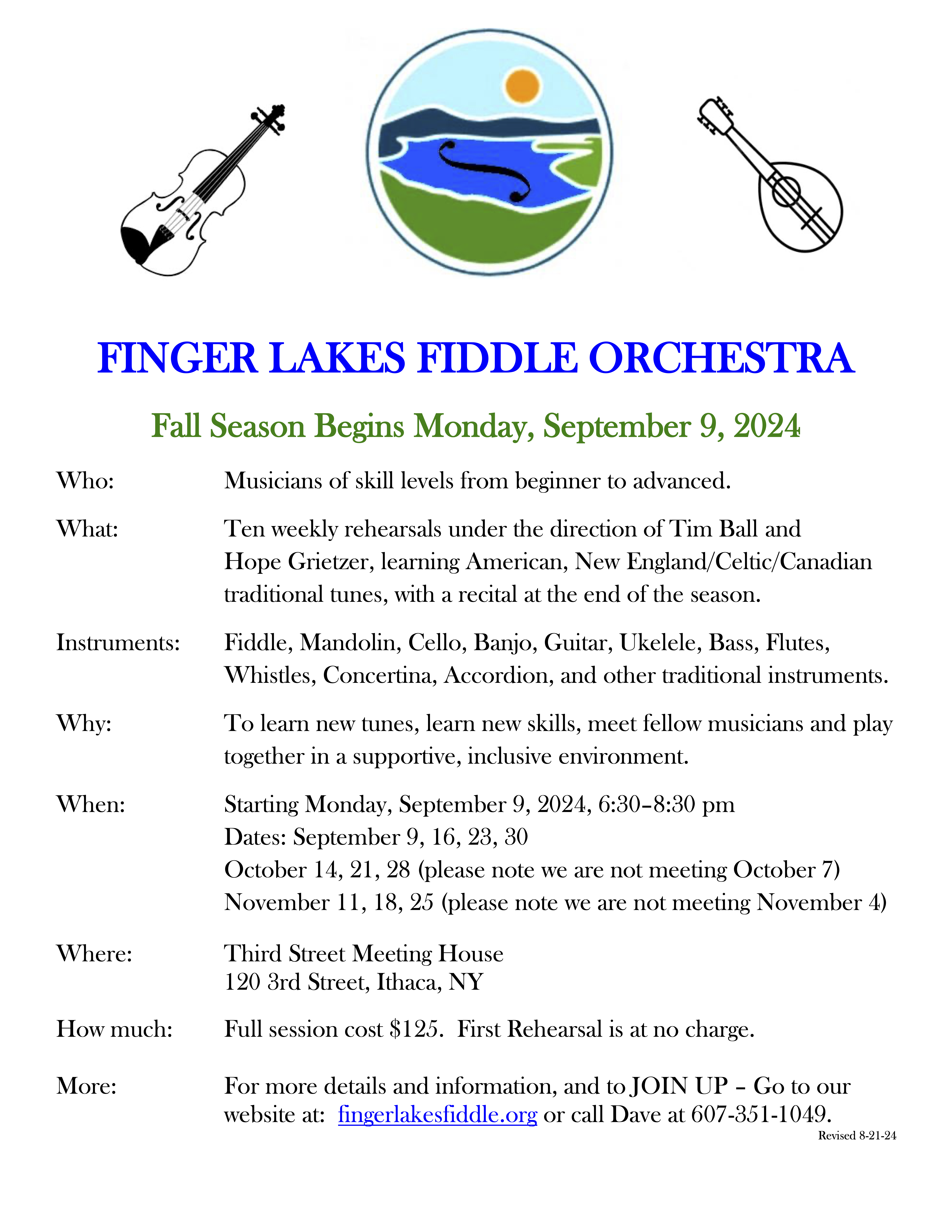Fiddle Fall FINGER LAKES FIDDLE ORCHESTRA FALL 2024 poster 8-21-24 – Finger Lakes ...
