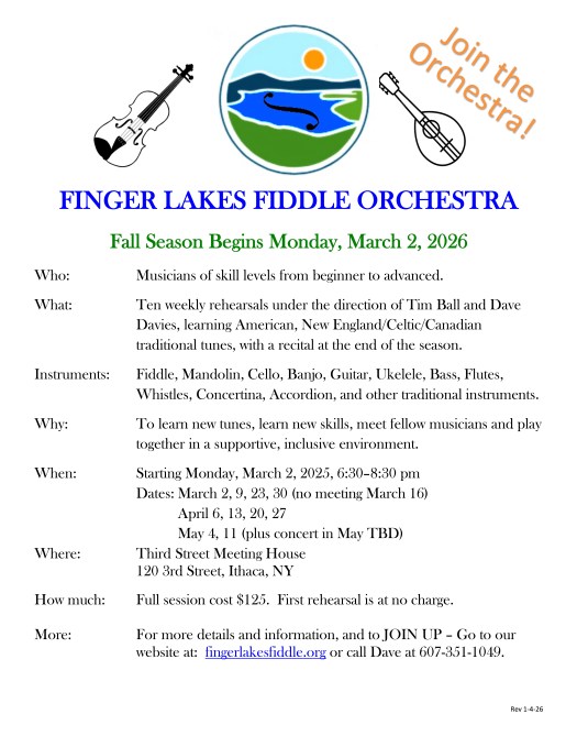 Finger Lakes Fiddle Orchestra Spring 2026 poster