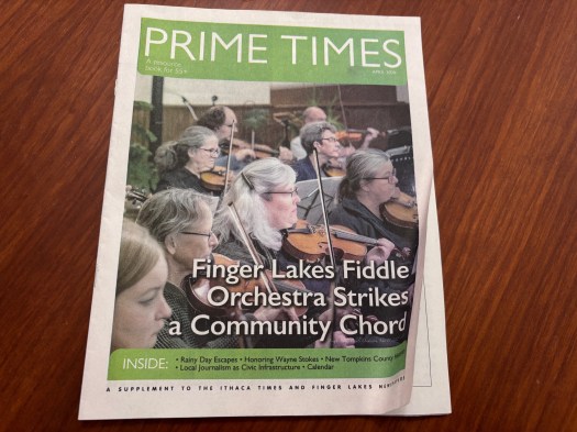 Finger Lakes Fiddle Orchestra in Prime Times 2026 April supplement to Ithaca Times article